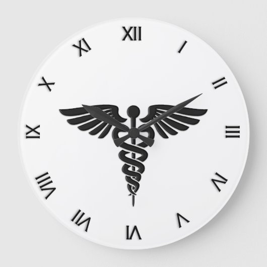 Caduceus Medical Insignia Roman Numeras Grote Klok (Voorkant)