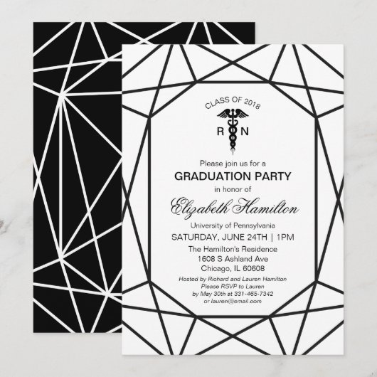 Caduceus Medical Nursing School Chic Zwart & Wit Kaart (Voorkant / Achterkant)