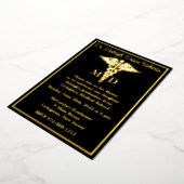 Caduceus Medical School Afstuderen, Black/Gold Folie Uitnodiging (Gedraaid)
