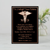 Caduceus Medical School Afstuderen Black/Roos Gold Folie Uitnodiging (Staand Voorkant)