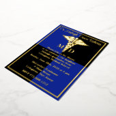 Caduceus Medical School Afstuderen, Blue/Black Folie Uitnodiging (Gedraaid)