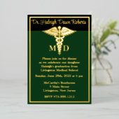 Caduceus Medical School Afstuderen Green/Black Folie Uitnodiging (Staand Voorkant)