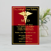 Caduceus Medical School Afstuderen, rood/zwart Folie Uitnodiging (Staand Voorkant)