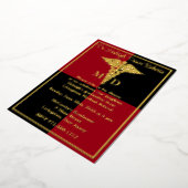 Caduceus Medical School Afstuderen, rood/zwart Folie Uitnodiging (Gedraaid)