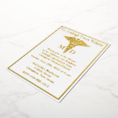 Caduceus Medical School Afstuderen, White/Gold Folie Uitnodiging (Gedraaid)