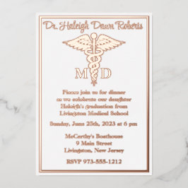 Caduceus Medical School Afstuderen White/Roos Gold Folie Uitnodiging
