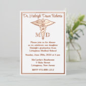 Caduceus Medical School Afstuderen White/Roos Gold Folie Uitnodiging (Staand Voorkant)