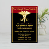 Caduceus Medical School Afstuderen, zwart/rood Folie Uitnodiging (Staand Voorkant)