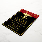 Caduceus Medical School Afstuderen, zwart/rood Folie Uitnodiging (Gedraaid)