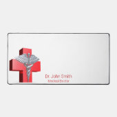Caduceus Medical Silver 3D Cross Red Bureaumat (Voorkant)