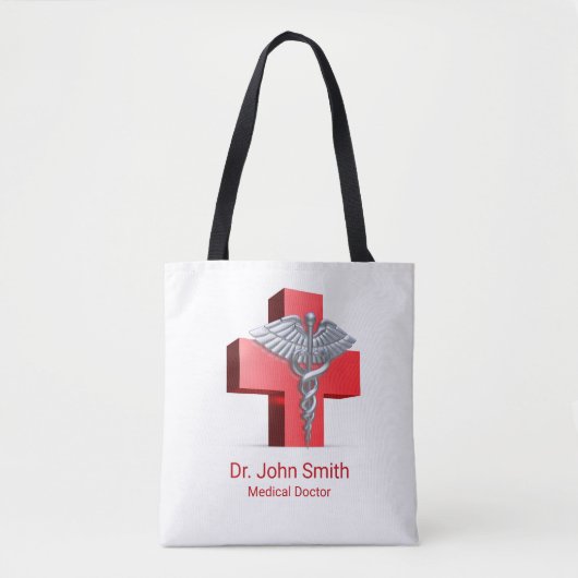 Caduceus Medical Silver 3D Cross Red Tote Bag (Voorkant)
