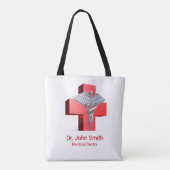 Caduceus Medical Silver 3D Cross Red Tote Bag (Achterkant)