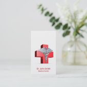 Caduceus Medical Silver 3D Cross Red Visitekaartje (Staand voorkant)