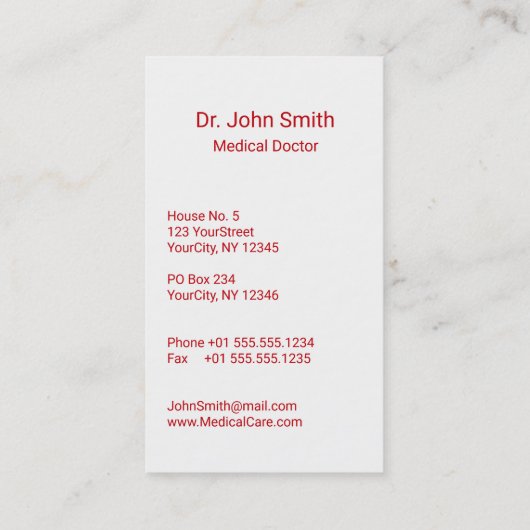 Caduceus Medical Silver 3D Cross Red Visitekaartje (Achterkant)