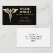 Caduceus Medical Symbool - Goud, Zwart, Witte Busi Visitekaartje (Voorkant / Achterkant)