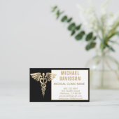 Caduceus Medical Symbool - Goud, Zwart, Witte Busi Visitekaartje (Staand voorkant)