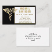Caduceus Medical Symbool - Goud, Zwart, Witte Busi Visitekaartje (Voorkant / Achterkant)