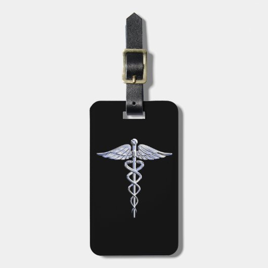 Caduceus Medical Symbool op zwart Bagagelabel (Voorkant verticaal)