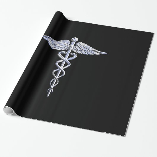 Caduceus Medical Symbool op zwart Cadeaupapier (Uitgerold)