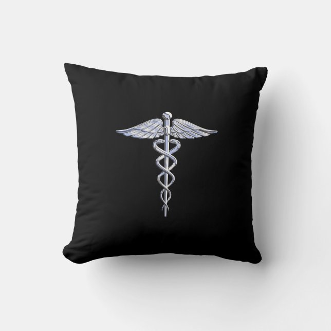 Caduceus Medical Symbool op zwart Kussen (Voorkant)