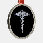 Caduceus Medical Symbool op zwart Metalen Ornament (Rechts)