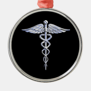 Caduceus Medical Symbool op zwart Metalen Ornament
