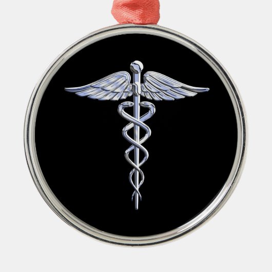 Caduceus Medical Symbool op zwart Metalen Ornament (Voorkant)