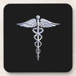 Caduceus Medical Symbool op zwart Onderzetter