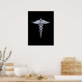 Caduceus Medical Symbool op zwart Poster (Keuken)