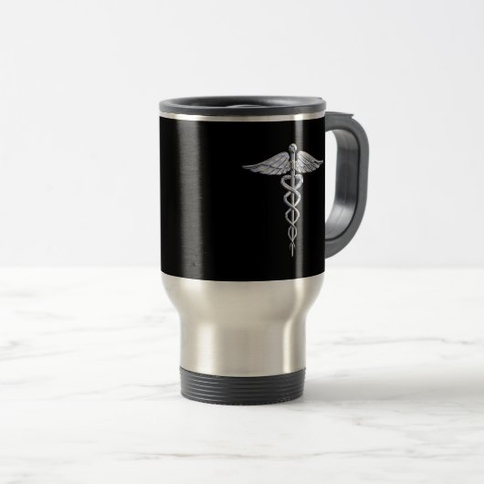 Caduceus Medical Symbool op zwart Reisbeker (Voorkant rechts)