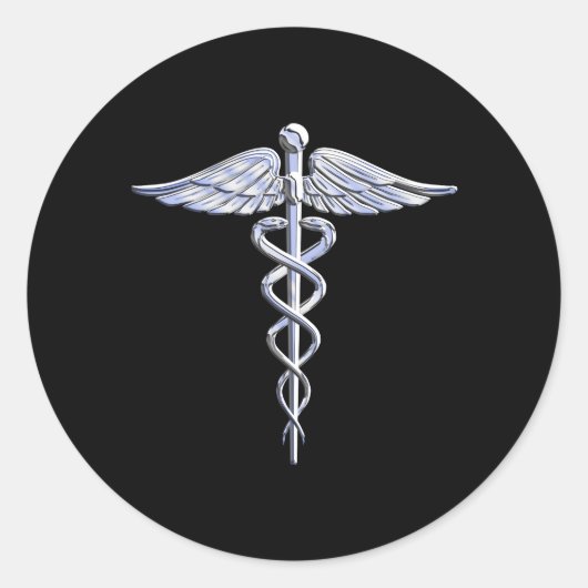 Caduceus Medical Symbool op zwart Ronde Sticker (Voorkant)