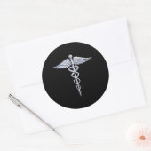 Caduceus Medical Symbool op zwart Ronde Sticker (Envelop)