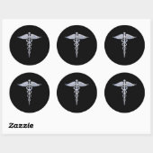 Caduceus Medical Symbool op zwart Ronde Sticker (Vel)