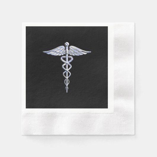 Caduceus Medical Symbool op zwart Servetten (Voorkant)