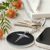 Caduceus Medical Symbool op zwart Sleutelhanger (Voorkant Rechts)