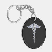 Caduceus Medical Symbool op zwart Sleutelhanger (Voorkant Links)
