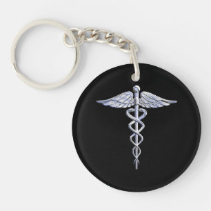 Caduceus Medical Symbool op zwart Sleutelhanger