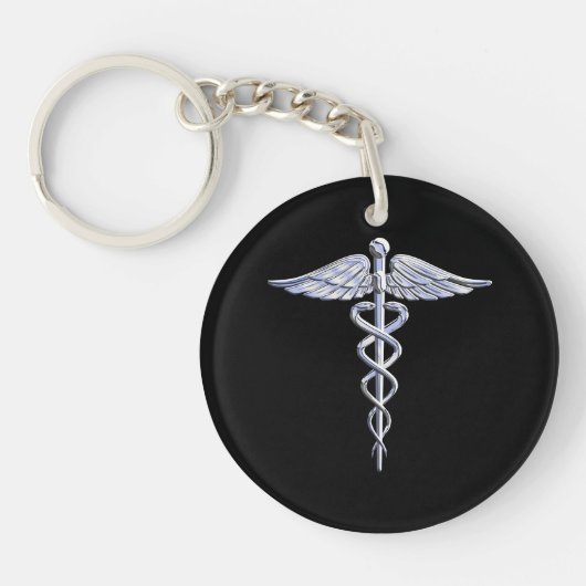 Caduceus Medical Symbool op zwart Sleutelhanger (Voorkant)