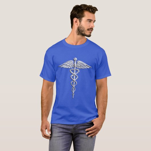 Caduceus Medical Symbool op zwart T-shirt (Voorkant volledig)
