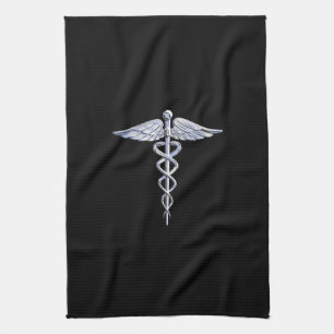 Caduceus Medical Symbool op zwart Theedoek