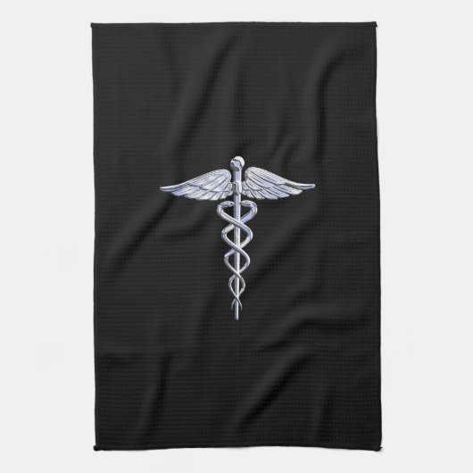 Caduceus Medical Symbool op zwart Theedoek (Verticaal)