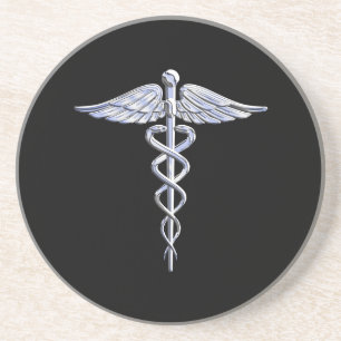 Caduceus Medical Symbool op zwart Zandsteen Onderzetter