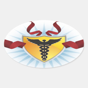 Caduceus Medical Symbool - Schilderen met lint Ovale Sticker