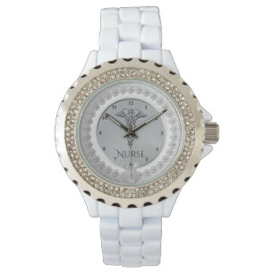 Caduceus Medical Symbool Zilververpleegsters Horloge