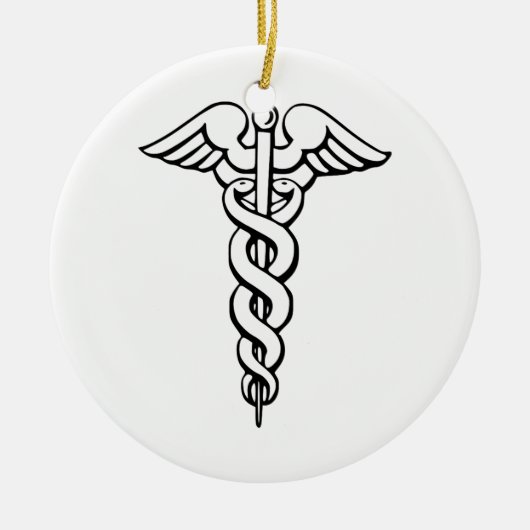 Caduceus medisch symbool keramisch ornament (Voorkant)