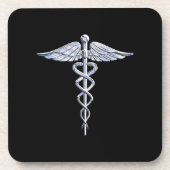 Caduceus Medisch Symbool op Zwart Onderzetter (Voorkant)