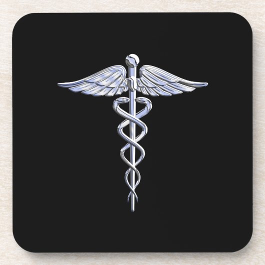 Caduceus Medisch Symbool op Zwart Onderzetter (Voorkant)