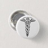 Caduceus Medisch Symbool Ronde Button 3,2 Cm (Voorkant /achterkant)