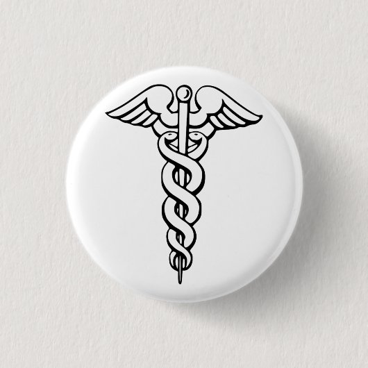 Caduceus Medisch Symbool Ronde Button 3,2 Cm (Voorkant)