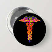 Caduceus medisch symbool ronde button 7,6 cm (Voorkant /achterkant)